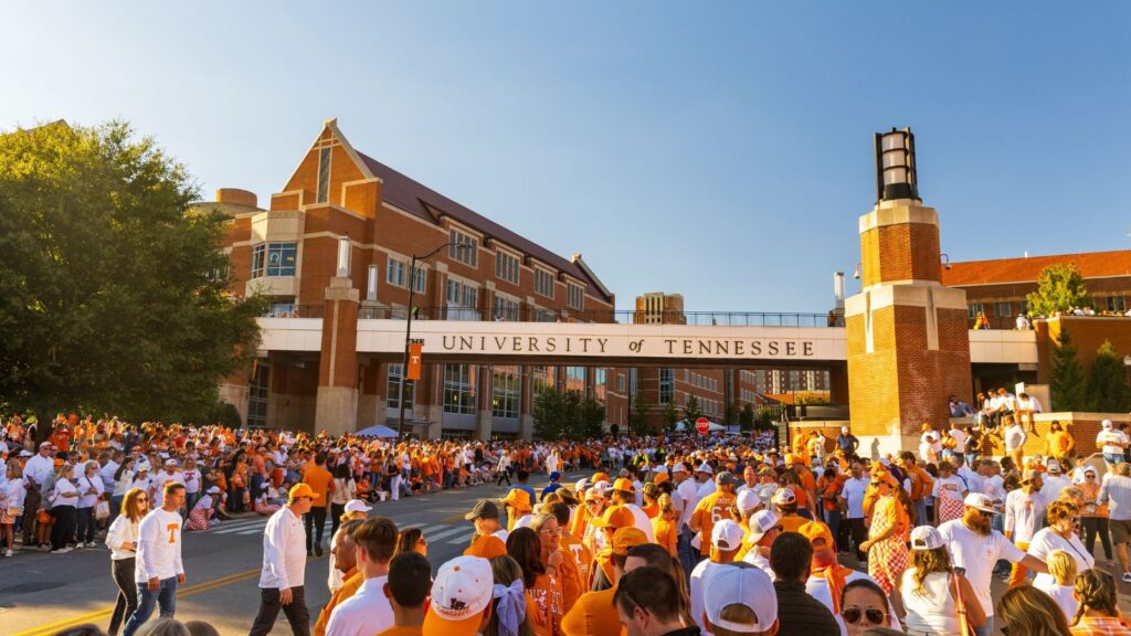 University of Tennessee football fans on campus on game day.