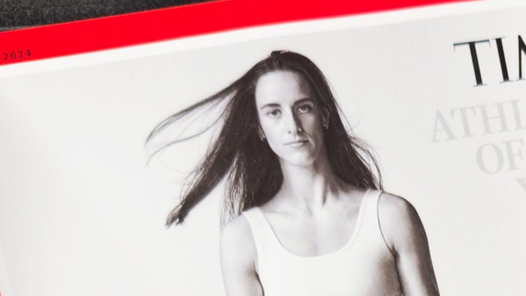 Cover page of Time Magazine featuring Caitlin Clark as Athlete of the Year