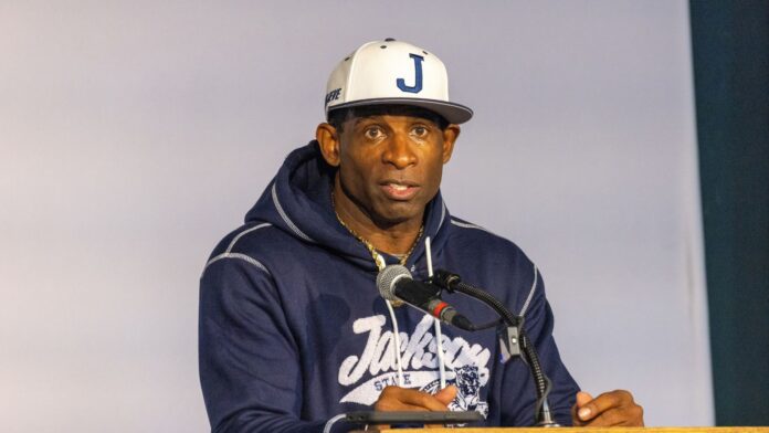 shutterstock deion sanders 2215042739 Deion Sanders at an event.