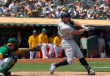 Is Giancarlo Stanton really ready for the Yankees’ playoff return? New York Yankees' Giancarlo Stanton bats against the Oakland Atheltics