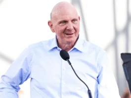Steve Ballmer speaks onstage at the Intuit Dome Grand opening