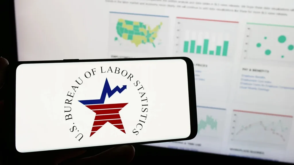 The Bureau of Labor Statistics logo on a phone.