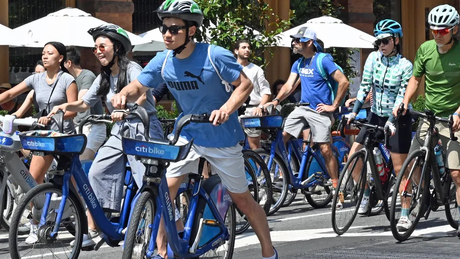 A group of bicyclists in action