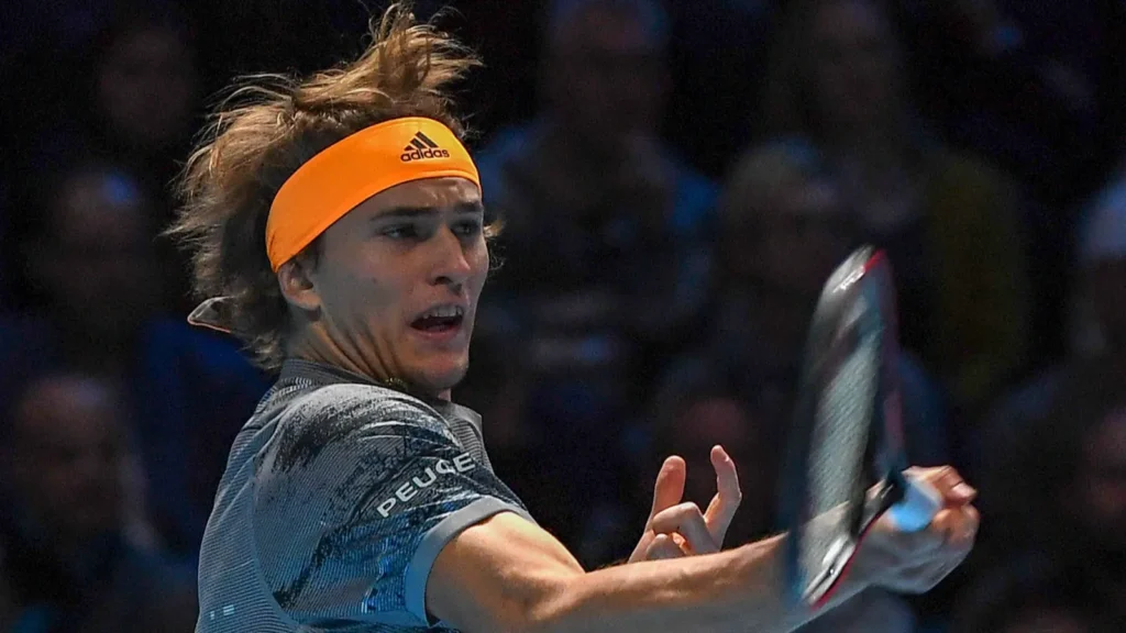 Rafael Nadal in action during a tennis tournament.