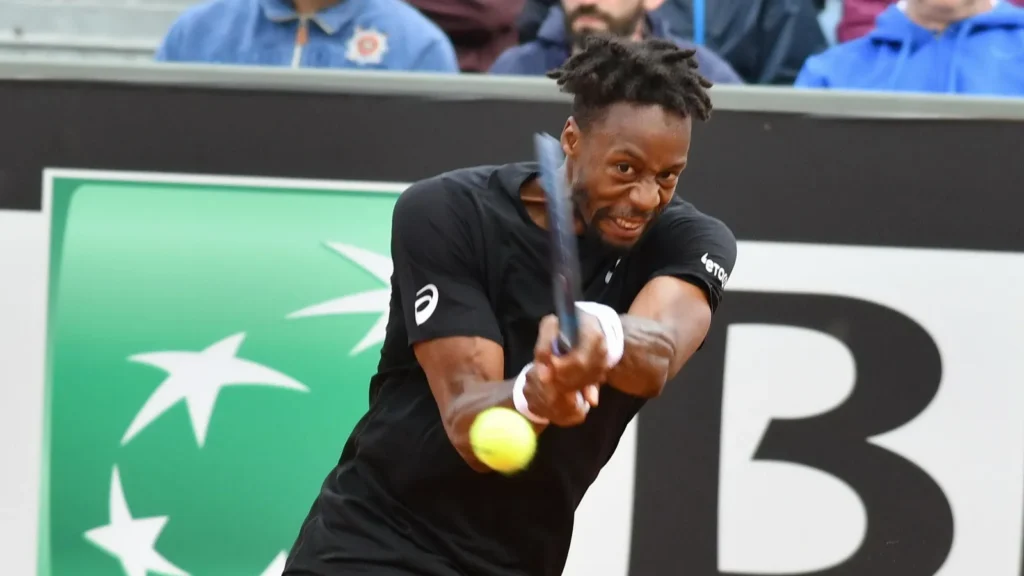 Gaël Monfils in action during a tennis game.