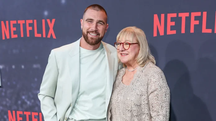 travis kelce and mother donna kelce arrive at the