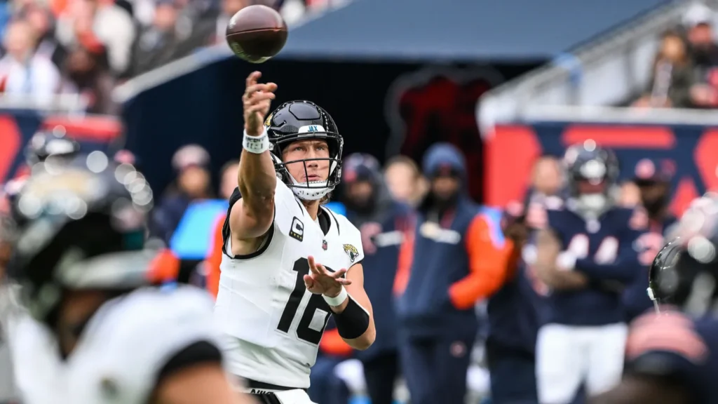 Jacksonville Jaguars quarterback throwing the football during an NFL game.