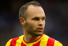 Andrés Iniesta at the football field during match.