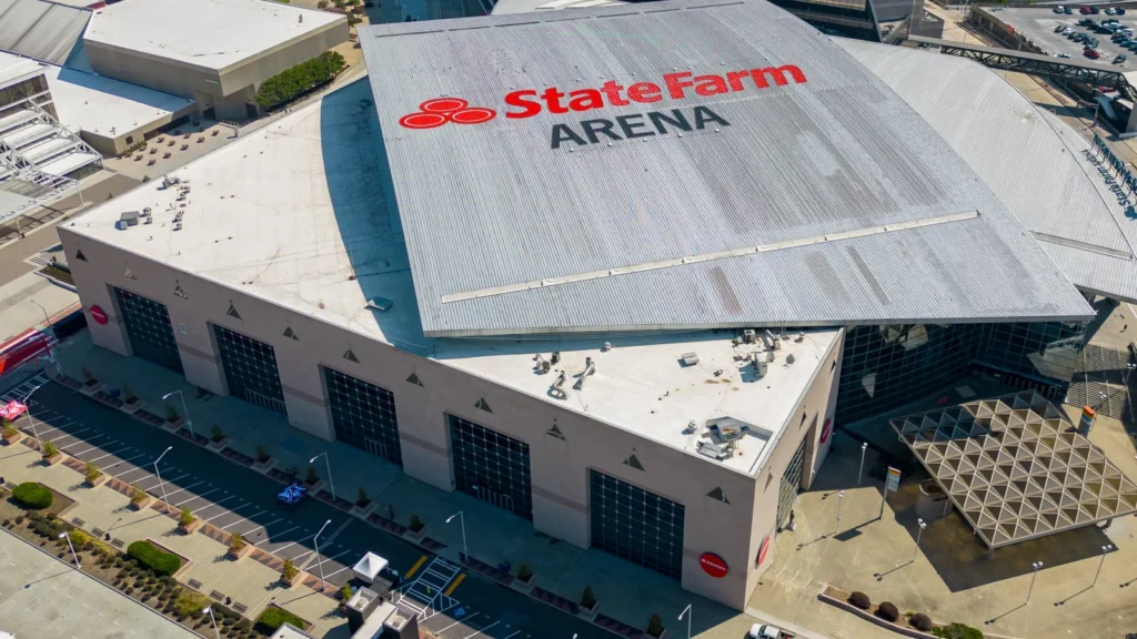 Aerial view of State Farm Arena in Atlanta.