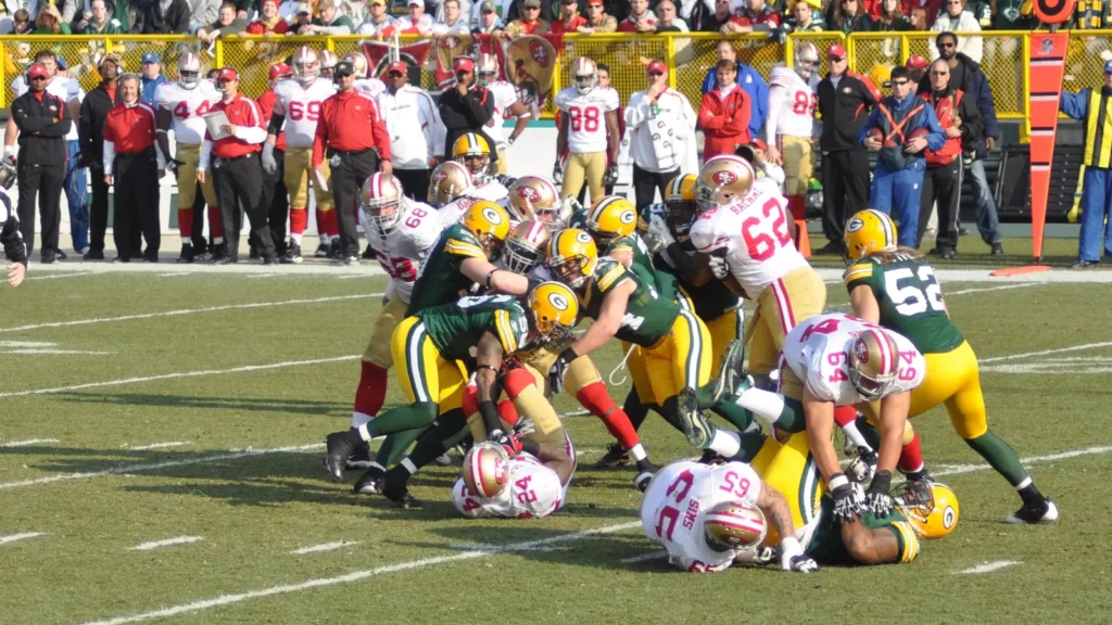Green Bay Packers defensive players during an NFL game