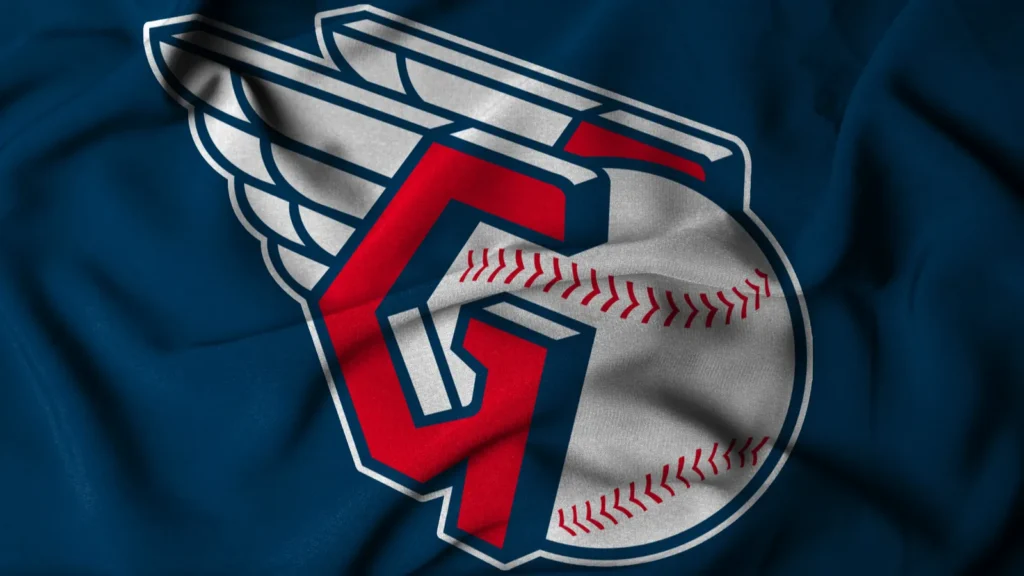 Cleveland Guardians' logo on a blue fabric.
