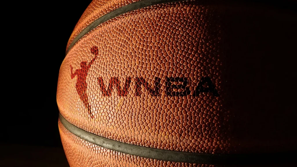 WNBA logo on a basketball.