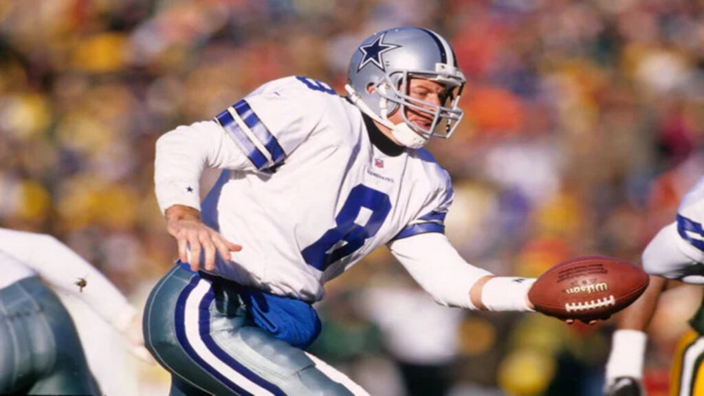 Dallas Cowboys quarterback Troy Aikman throws a pass during an NFL game